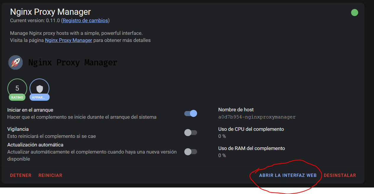 Interfaz Nginx Proxy Manager